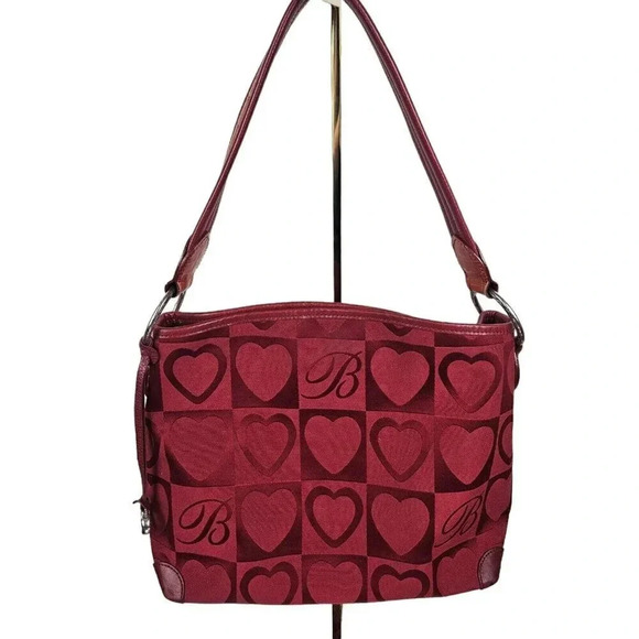 Brighton D962190 Red Canvas Heart Pattern Purse Handbag Shoulder Bag - Picture 1 of 9